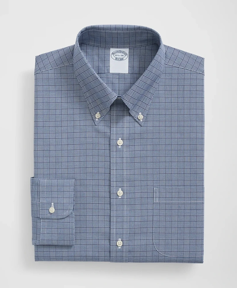 Big & Tall Stretch Supima<sup>®</sup> Cotton Non-Iron Pinpoint Oxford Polo Button Down Collar, Glen Check Dress Shirt