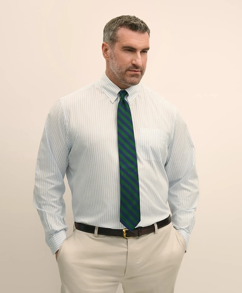 Big & Tall Stretch Cotton Broadcloth Non-Iron Polo Button Down Collar, Dress Shirt