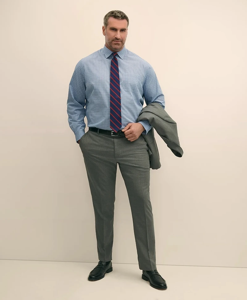 Big & Tall Stretch Cotton Broadcloth Non-Iron Ainsley Collar Windowpane, Dress Shirt