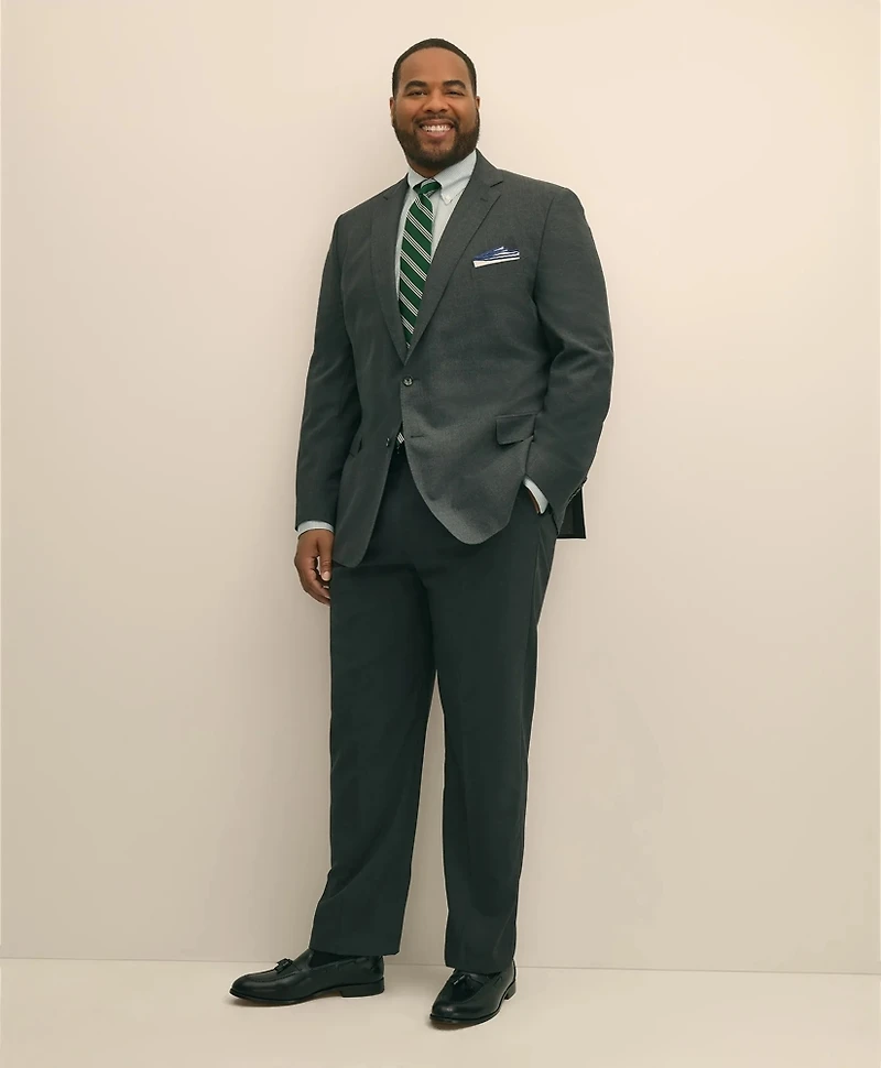 Big & Tall Stretch Supima<sup>®</sup> Cotton Non-Iron Pinpoint Oxford Polo Button Down Collar, Micro Windowpane Dress Shirt
