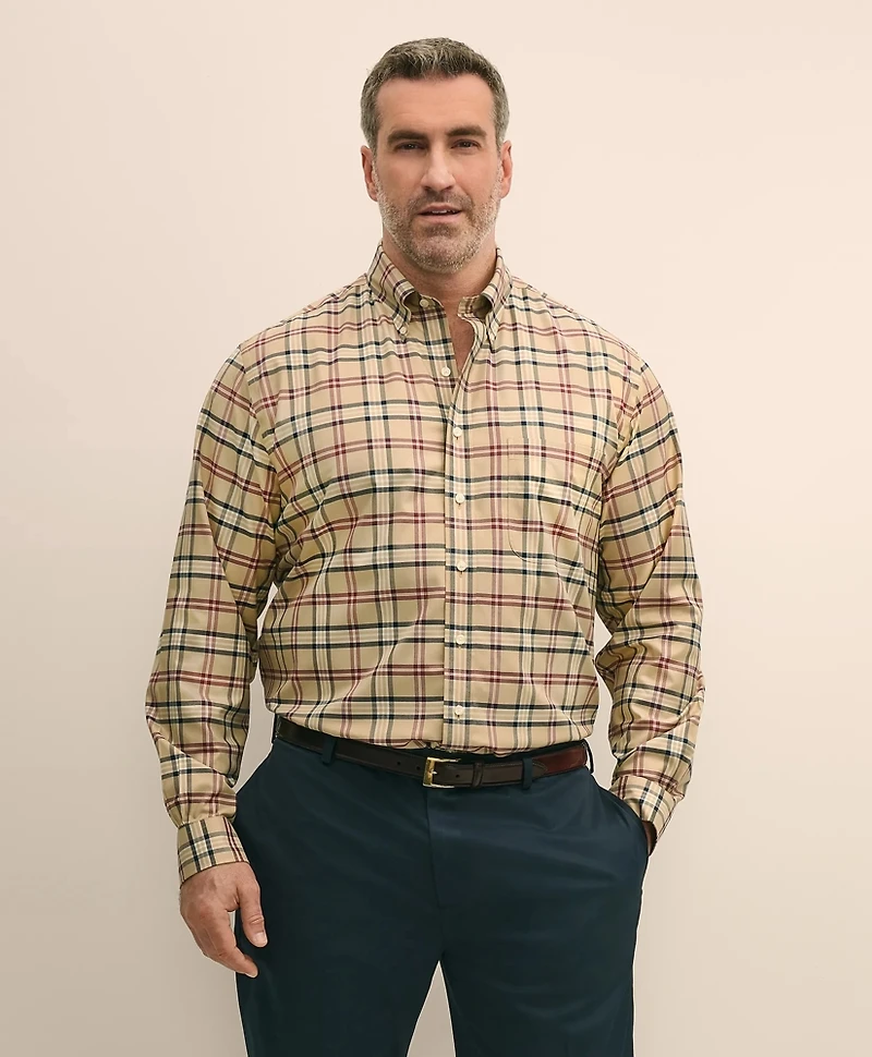 Big & Tall Stretch Supima<sup>®</sup> Cotton Non-Iron Twill Polo Button-Down Collar Tartan Shirt