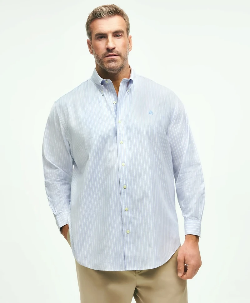 Big & Tall Stretch Cotton Non-Iron Oxford Polo Button-Down Collar, Outline Striped Shirt