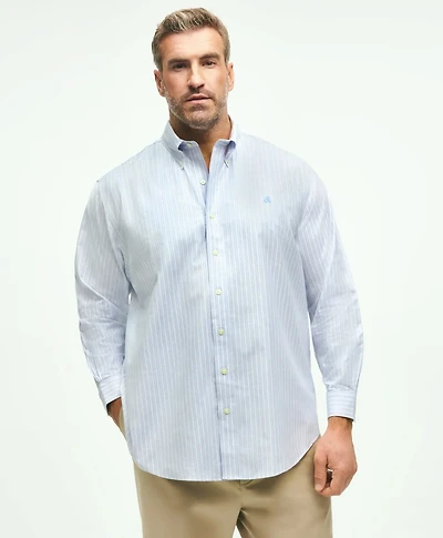 Big & Tall Stretch  Cotton Non-Iron Oxford Polo Button-Down Collar, Outline Striped Shirt