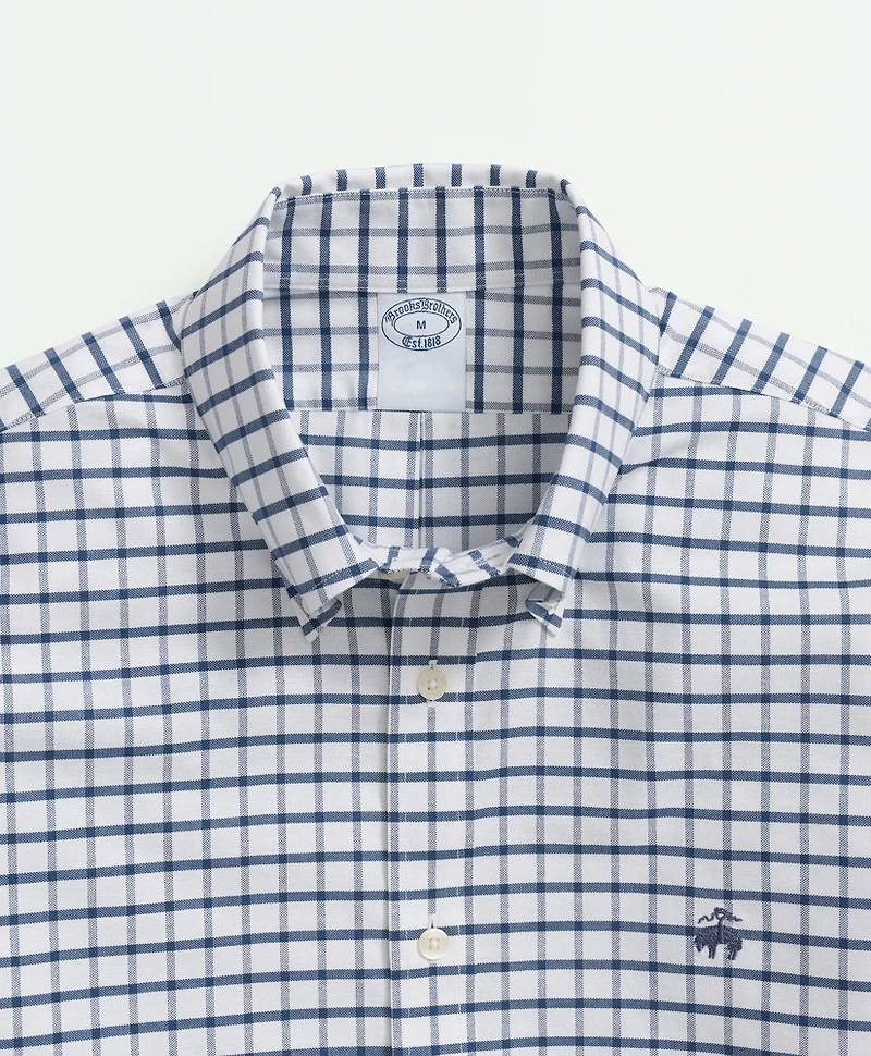 Big & Tall Stretch Non-Iron Oxford Polo Button Down Collar, Windowpane Shirt