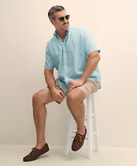 Big & Tall Stretch Cotton Non-Iron Oxford Polo Button Down Collar, Gingham Short-Sleeve Shirt