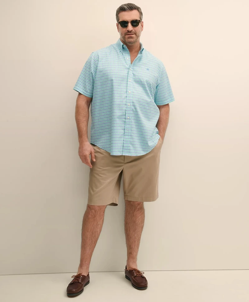Big & Tall Stretch Cotton Non-Iron Oxford Polo Button Down Collar, Gingham Short-Sleeve Shirt