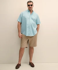 Big & Tall Stretch Cotton Non-Iron Oxford Polo Button Down Collar, Gingham Short-Sleeve Shirt