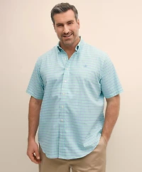 Big & Tall Stretch Cotton Non-Iron Oxford Polo Button Down Collar, Gingham Short-Sleeve Shirt