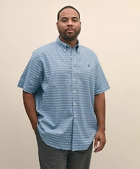 Big & Tall Stretch Cotton Non-Iron Oxford Polo Button Down Collar, Tartan Short-Sleeve Shirt