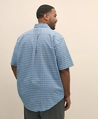 Big & Tall Stretch Cotton Non-Iron Oxford Polo Button Down Collar, Tartan Short-Sleeve Shirt