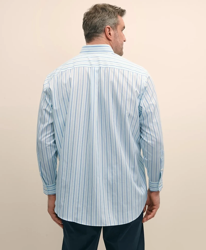 Big & Tall Stretch  Cotton Non-Iron Polo Button Down Collar, Alternating Stripe Shirt