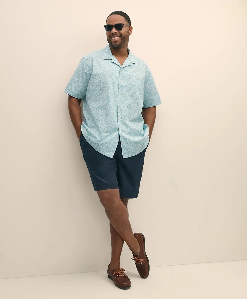 Big & Tall Linen Short Sleeve Camp Collar Shirt Leaf Print