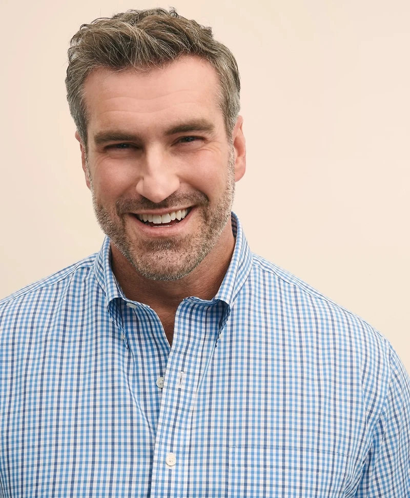 Big & Tall Stretch  Cotton Non-Iron Polo Button Down Collar, Gingham Shirt
