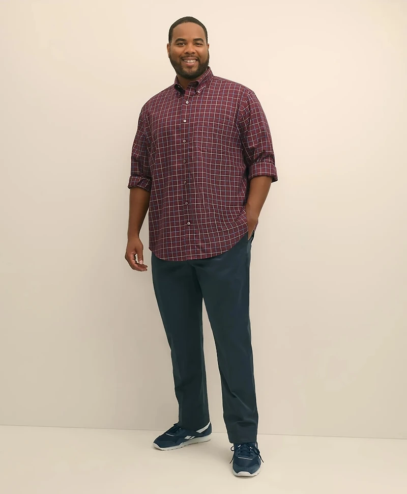 Big & Tall Stretch Supima<sup>®</sup> Cotton Non-Iron Twill Polo Button Down, Windowpane Sport Shirt