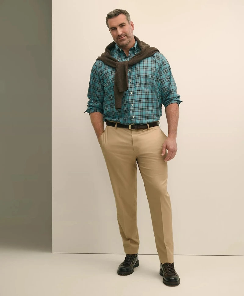 Big & Tall Stretch Cotton Non-Iron Twill Polo Button Down Collar, Tartan Shirt