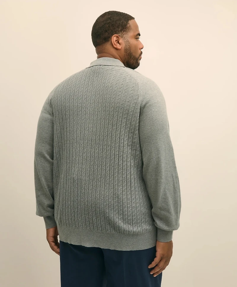 Mini-Cable Knit Polo Cardigan, Big & Tall