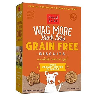 Cloud Star - Dog Treats - Wag More Bark Less Grain-Free Oven Baked with Peanut Butter & Apples Dog Treats