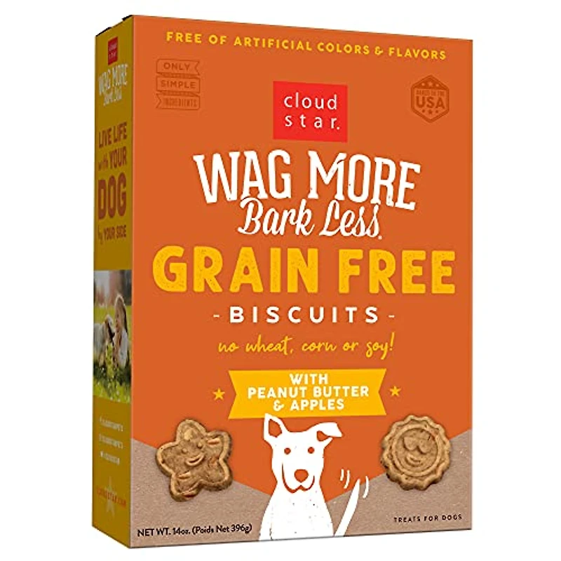 Cloud Star - Dog Treats - Wag More Bark Less Grain-Free Oven Baked with Peanut Butter & Apples Dog Treats