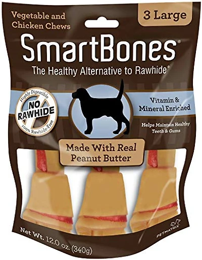 SmartBones - Dog Treats - Large Peanut Butter Chew Bones