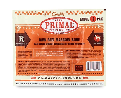 Primal - Frozen Raw Recreational Bone - Protein Rich Natural Chew - Beef Marrow
