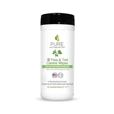 Pure and Natural Pet - Flea & Tick Wipes for Dogs - DEET Free with Cedar & Peppermint - Eco Friendly Outdoor Protection