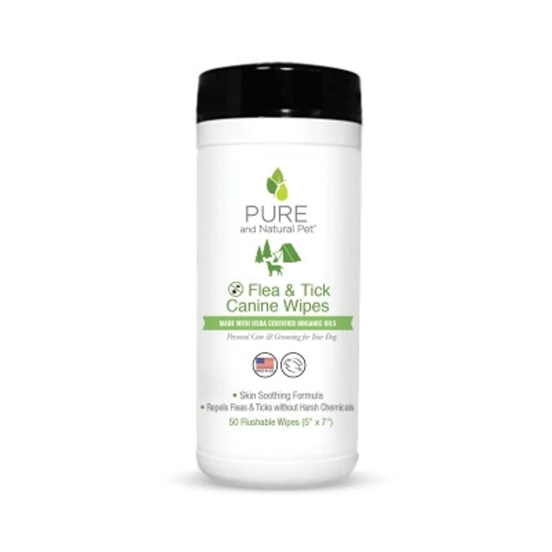 Pure and Natural Pet - Flea & Tick Wipes for Dogs - DEET Free with Cedar & Peppermint - Eco Friendly Outdoor Protection
