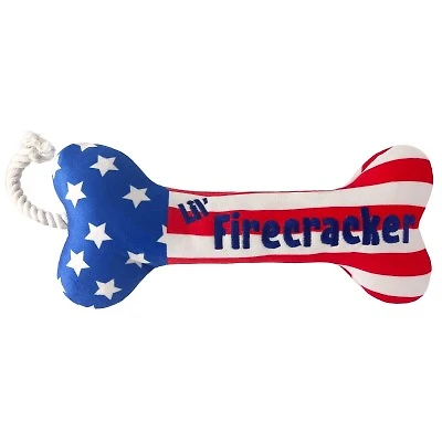 Huxley & Kent - Power Plush Dog Toy - Soft with Squeaker & Crinkle for Interactive Play - Lil’ Firecracker Bone