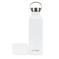 Springer - Pet Water Bottle - White Stainless Steel with Bowl