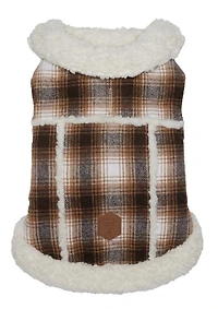 Hotel Doggy - Pet Coat - Neutral Plaid with Sherpa Lining