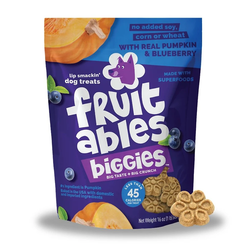 Fruitables - Biggies™ Dog Treat - Crunchy Bold Flavor & Natural Ingredients - Pumpkin & Blueberry