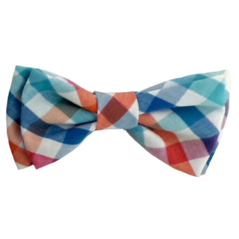 Huxley & Kent - Pet Bow Tie - Stylish & Adjustable Collar Accessory for Dogs & Cats - Blue & Orange Check Plaid