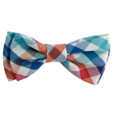 Huxley & Kent - Pet Bow Tie - Stylish & Adjustable Collar Accessory for Dogs & Cats - Blue & Orange Check Plaid