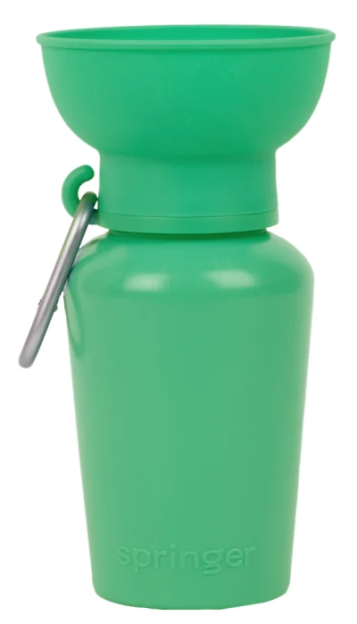 Springer - Pet Water Bottle - Green Travel Bottle with Bowl
