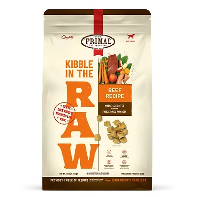 Primal - Kibble in the Raw Dog Food - Premium Freeze Dried Raw Nutrition with Whole Ingredients - Beef Recipe