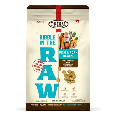 Primal - Kibble in the Raw Dog Food - Premium Freeze Dried Raw Nutrition with Whole Ingredients - Fish & Pork Recipe