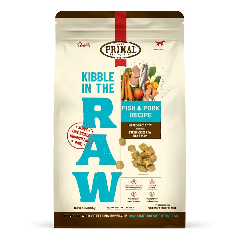 Primal - Kibble in the Raw Dog Food - Premium Freeze Dried Raw Nutrition with Whole Ingredients - Fish & Pork Recipe