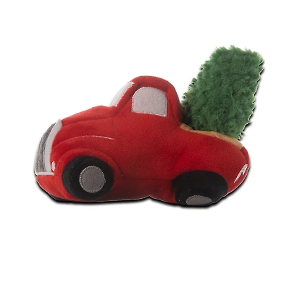 Pricklet Plush Dog Toy - Soft & Interactive with Hidden Rubber Ball - Christmas Red Truck 3-in-1