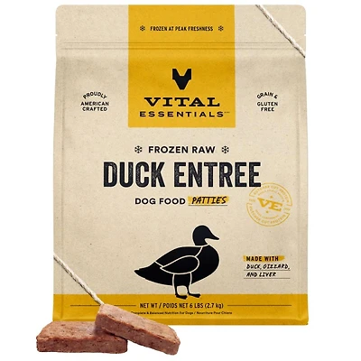 Vital Essentials - Frozen Raw Dog Food - High Protein,  Grain Free & Limited Ingredient Patties - Duck Entrée
