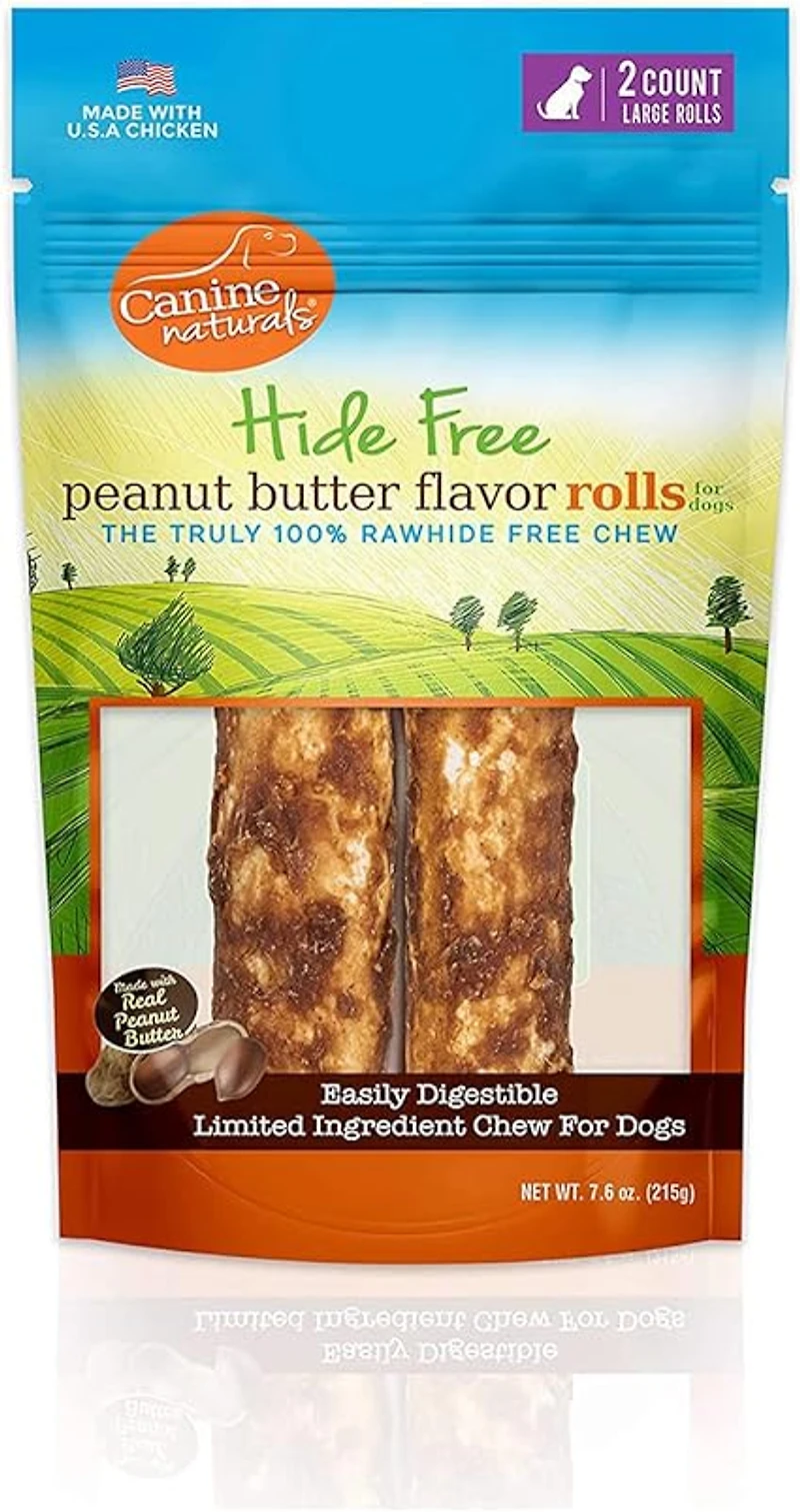 Canine Naturals - Rawhide Alternative Dog Chew - Hide Free Peanut Butter Flavor Rolls