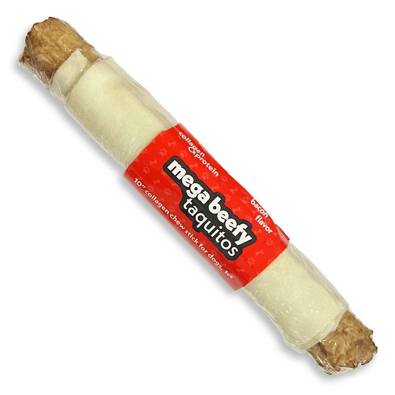 Frankly Pet - Mega Beefy Taquito Dog Treat - Collagen Rich & Digestible - Bacon Flavor - 10 inch