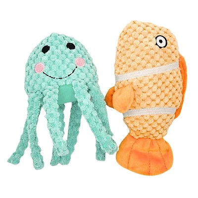 Patchwork Pet - Plush Dog Toy Set – Soft Squeaky Toys for Small & Medium Dogs - Ocean Duo