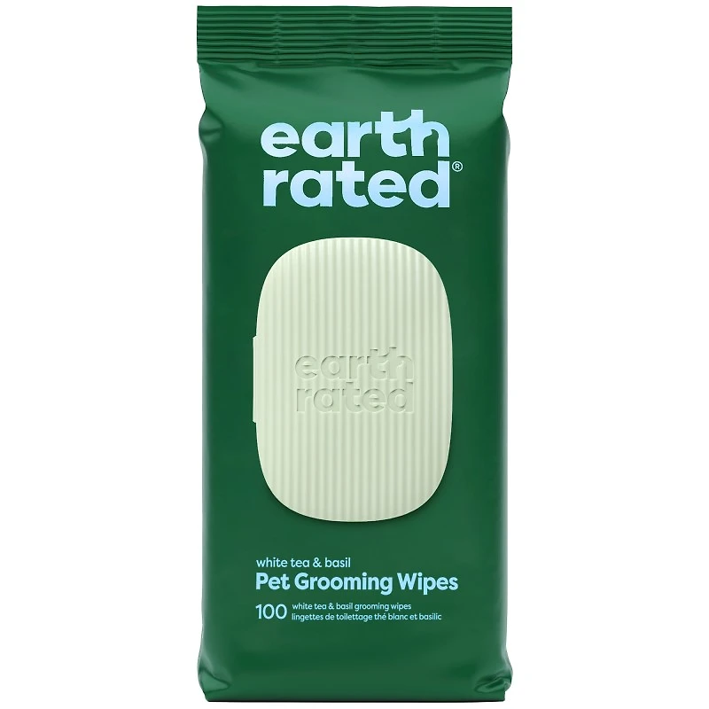 Earth Rated - Textured Pet Grooming Wipes - Hypoallergenic & Dermatologist Tested - White Tea & Basil