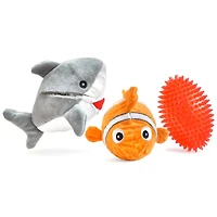 Patchwork Pet - Prickles Plush Dog Toy - Soft & Interactive with Hidden Rubber Ball - Great White Shark with Fish