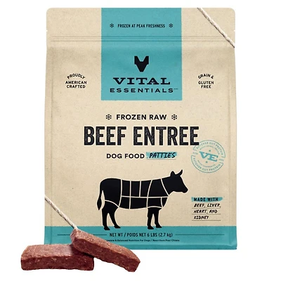 Vital Essentials - Frozen Raw Dog Food - High Protein,  Grain Free & Limited Ingredient Patties - Beef Entrée