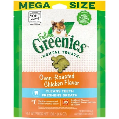Greenies - Dental Cat Treats - Crunchy Texture for Clean Teeth & Fresh Breath - Oven Roasted Chicken Flavor
