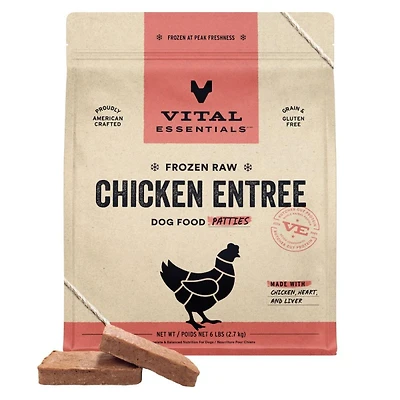 Vital Essentials - Frozen Raw Dog Food - High Protein,  Grain Free & Limited Ingredient Patties - Chicken Entrée