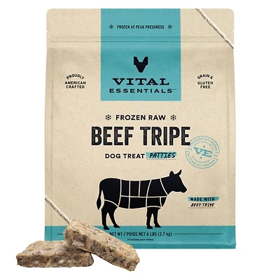 Vital Essentials - Frozen Raw Dog Treat - High Protein,  Grain Free & Limited Ingredient Patties - Beef Tripe