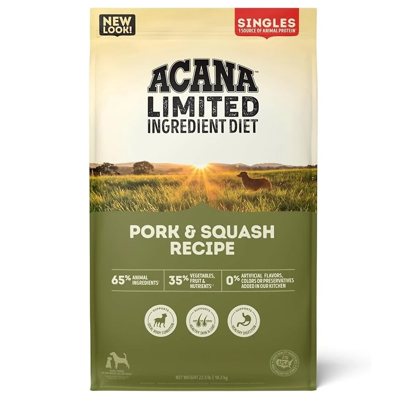 ACANA - Limited Ingredient Dry Dog Food - Supports Digestive Health - Singles Pork & Squash Recipe - 22.5 lbs Bag