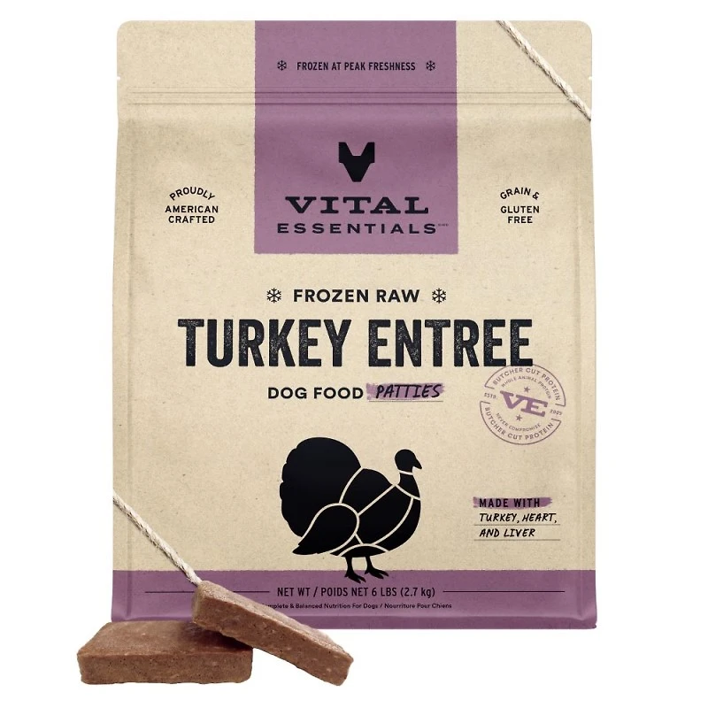 Vital Essentials - Frozen Raw Dog Food - High Protein,  Grain Free & Limited Ingredient Patties - Turkey Entrée