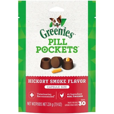 Greenies - Pill Pockets Dog Treats - Easy Capsule Medication Hiding Pouch - Hickory Smoke Flavor